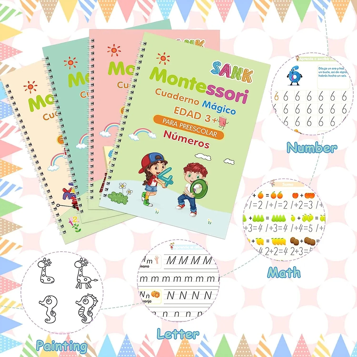 Imagem -05 - Copybook Escrita Mágica em Espanhol Caderno de Caligrafia Montessori Reutilizável Educacional Letter Practice Livros