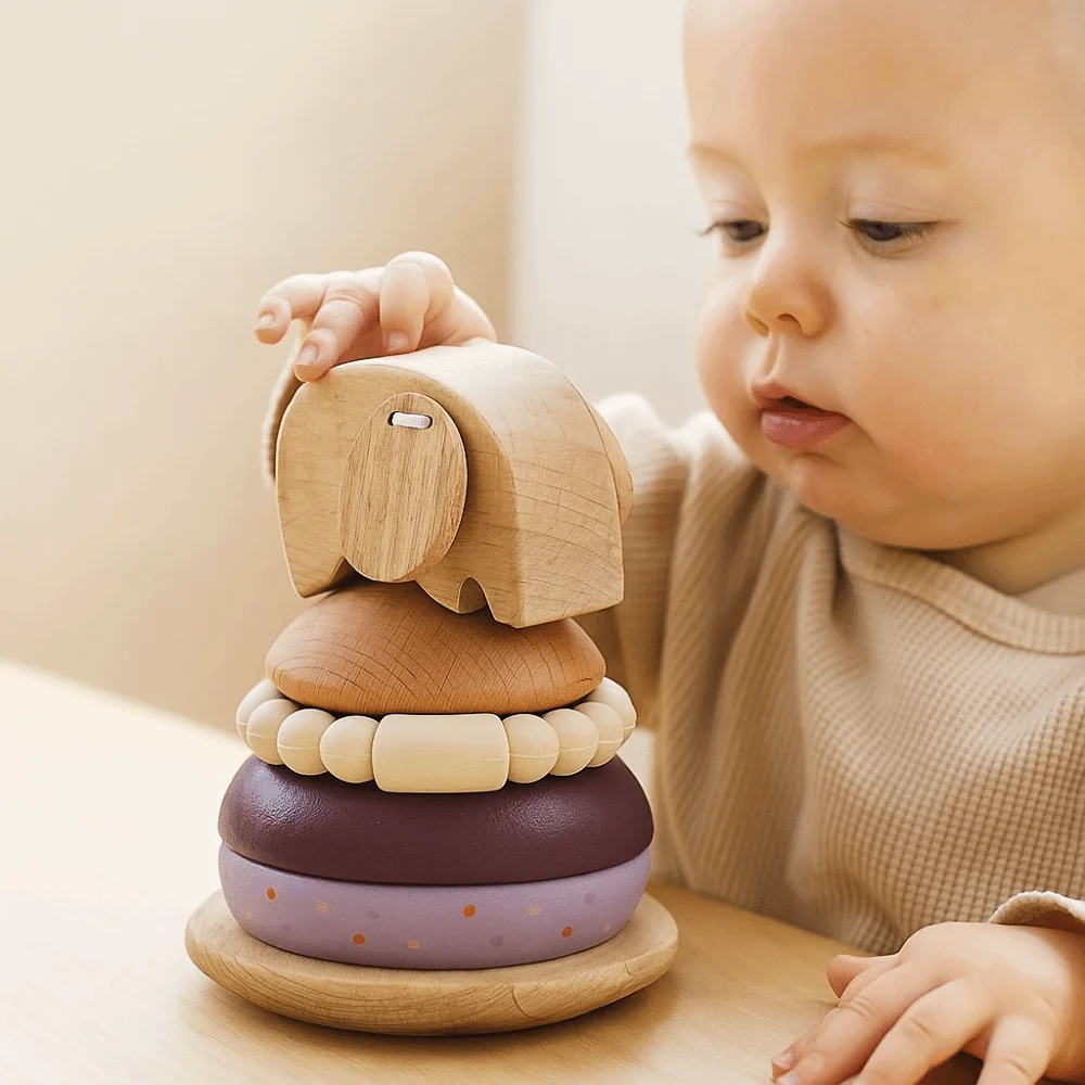 Houten Baby Pole Stack Toy Montessori Stapelbare Dierenblokken Educatief Speelgoed Zintuigen Greep Puzzel Olifant Bell Tandjesspeeltje