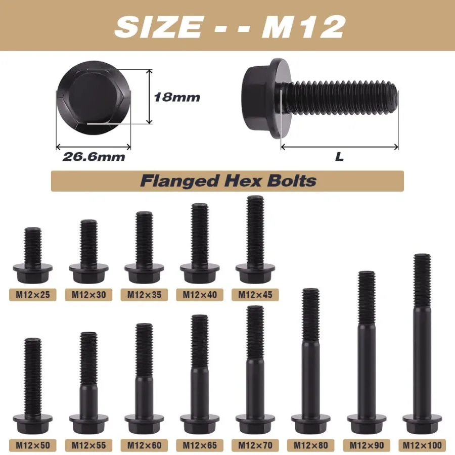 M121.75 x 45mm 6個 フランジ付き六角ボルト ネジ 黒色酸化皮膜仕上げ 10.9級合金鋼 大型フランジワッシャー ボルト DIN6921 GB5789