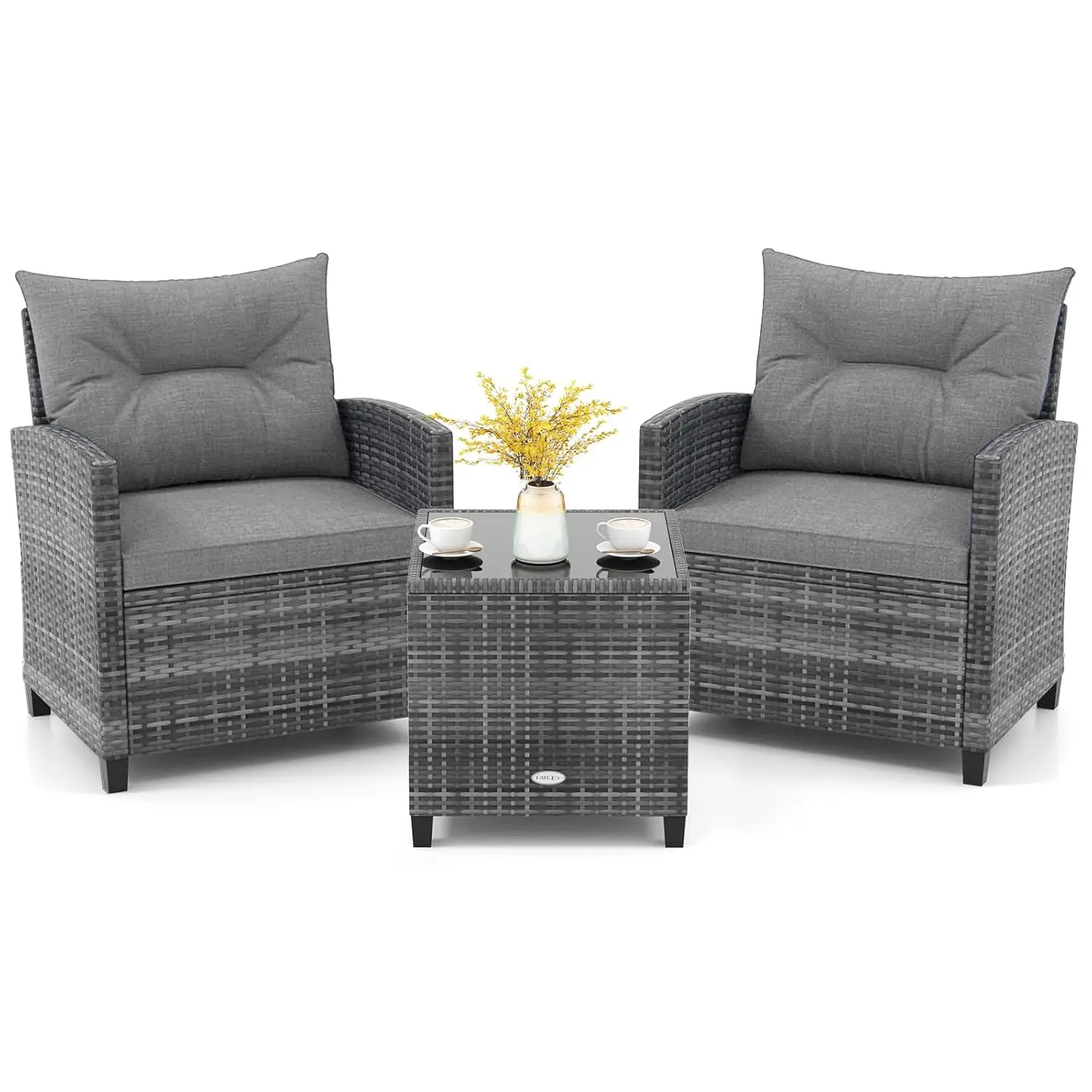 

Комплект садовой мебели из 3 предметов, уличный набор для отдыха из ротанга с моющимися подушками и столешницей из закаленного стекла, на заказ