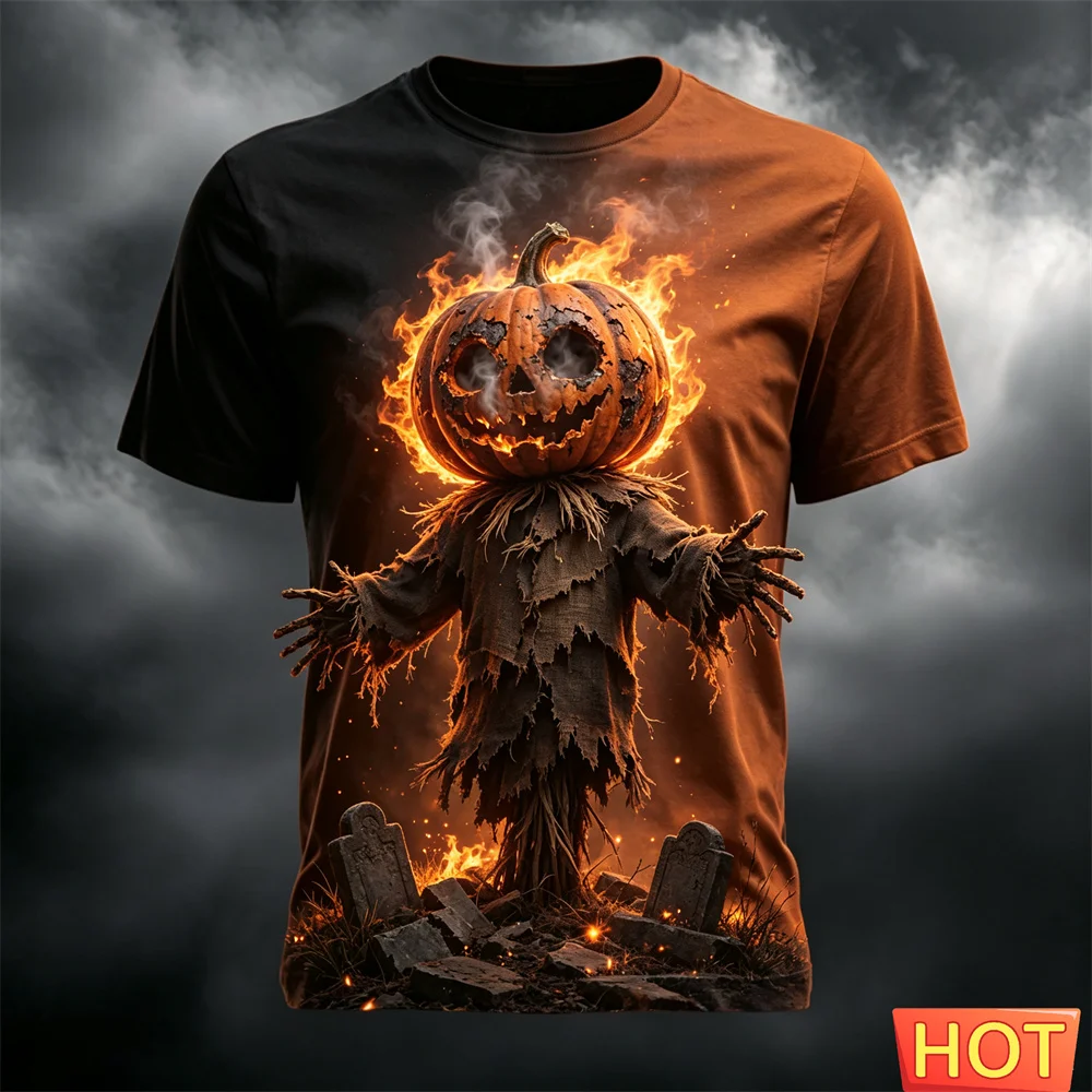Summer Halloween Atmosphere T-shirt Terror Cosplay T-shirt Round neck loose T-shirt Pumpkin Pattern Shirt Halloween Gift T-shirt