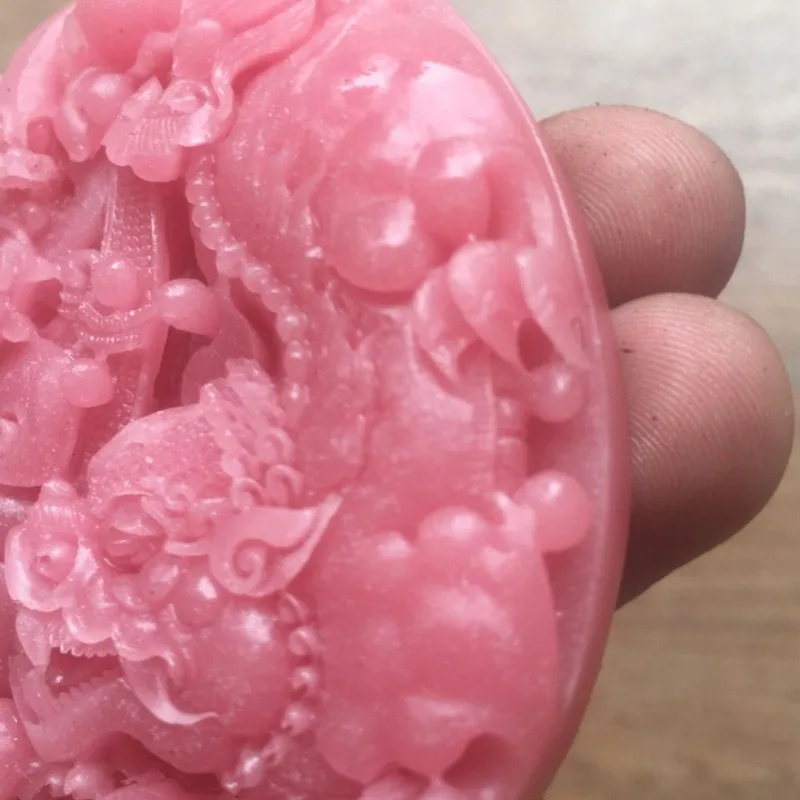 Natural Raw Stone CarvingLotus Powder Su Ji Stone Fortune Seeking Happiness Ensuring, and Safety, Kirin Handmade Carving Pendant