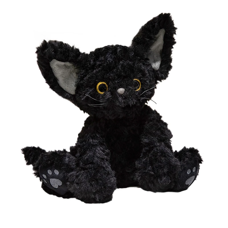 30CM Cute Black Cat Plush Toy Soft Kawaii Khaki German Curly KUKI Black Cat Big Eyes Doll Festive Gift Birthday Gift