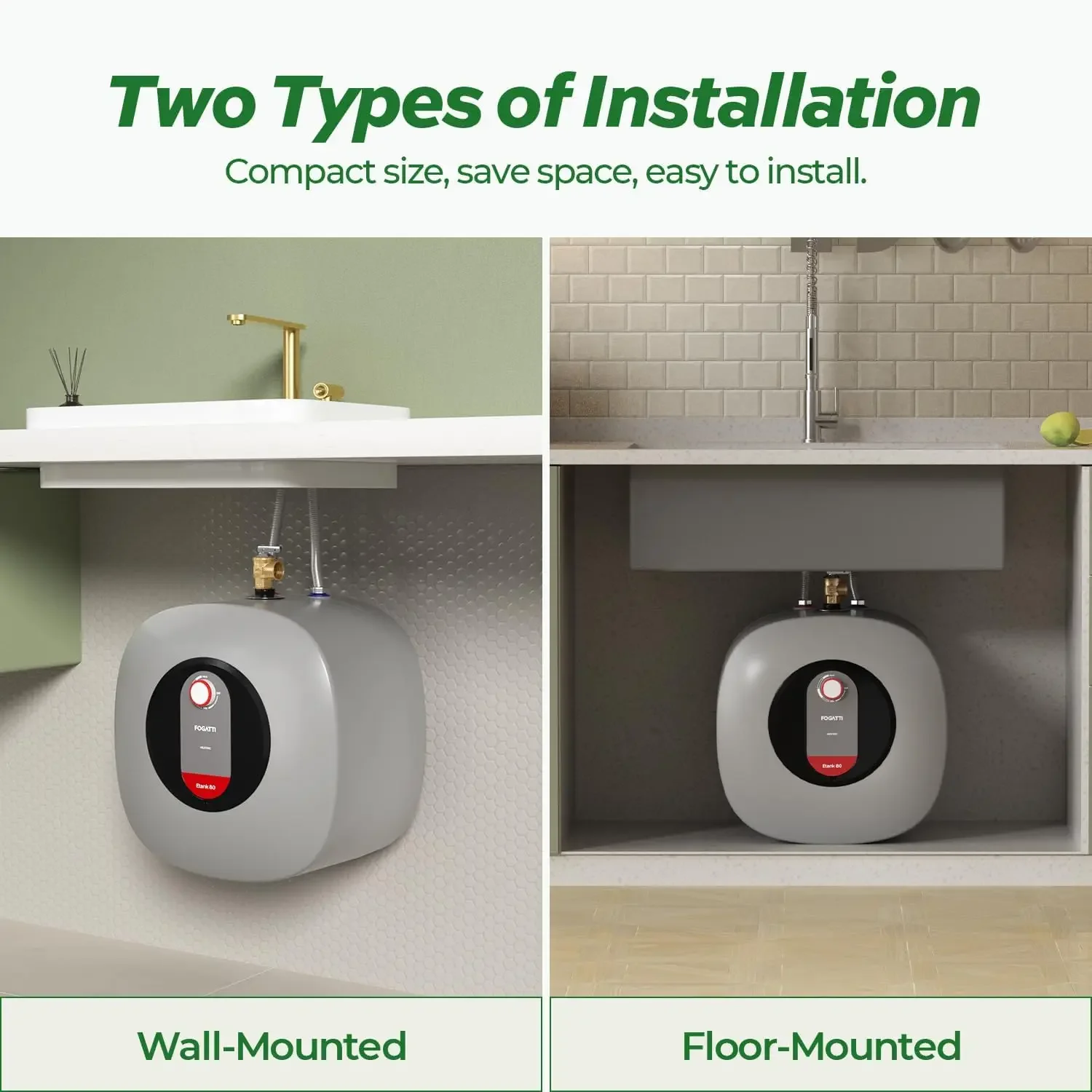 Electric Tank Water Heater, 8.0 Gallon Point of Use Instant Hot Water Heater 120V 1440W, Wall or Floor Mounted, Easy to Install