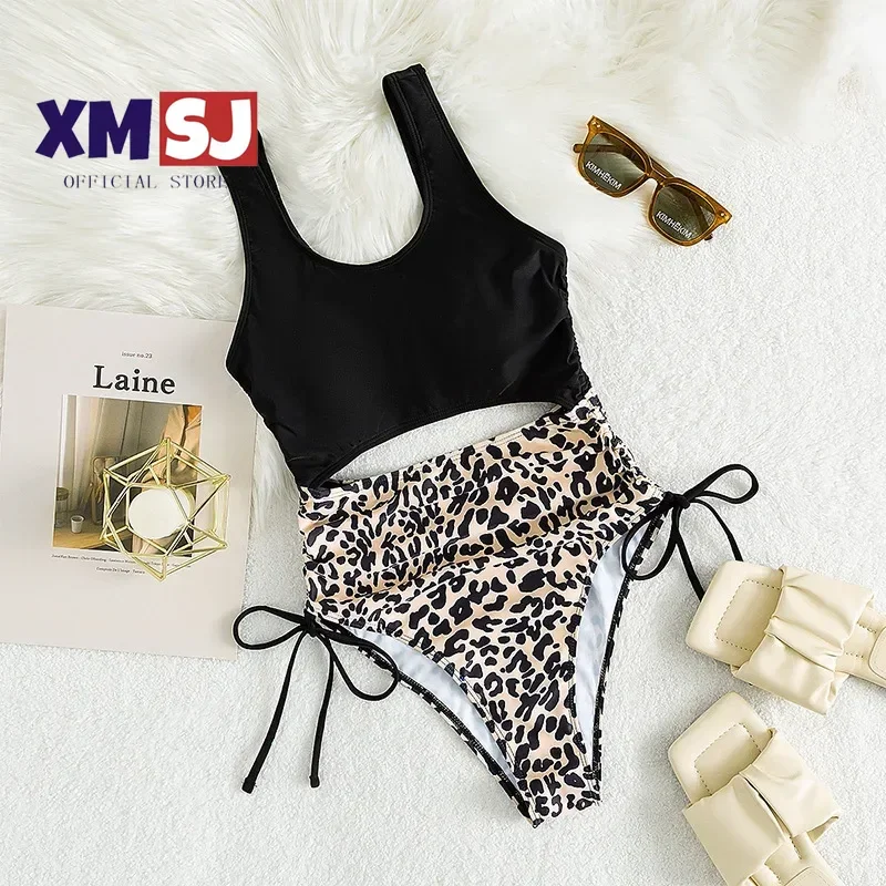 

Leopard Print Bikini 2024 High Waist One Piece Swimsuit for Women Sexy Hollow Out Swimwear Summer Beach Vacation Monokini New