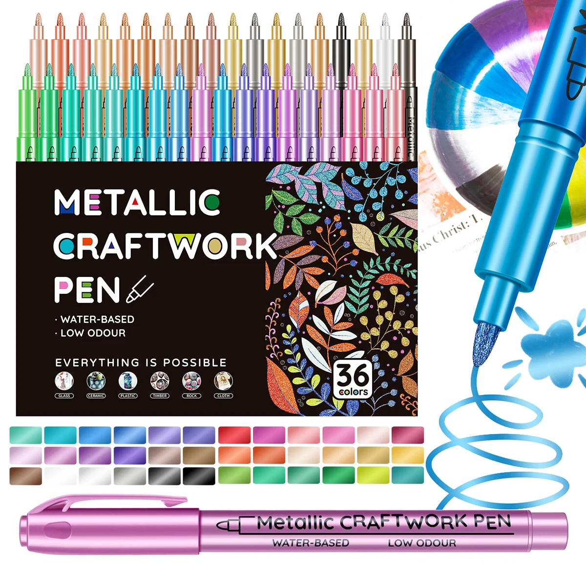 

36 Color Metallic Paint Markers Acrylic Paint Pens for Wood Canvas Stone Rock Painting Glass Ceramic Surfaces DIY Crafts
