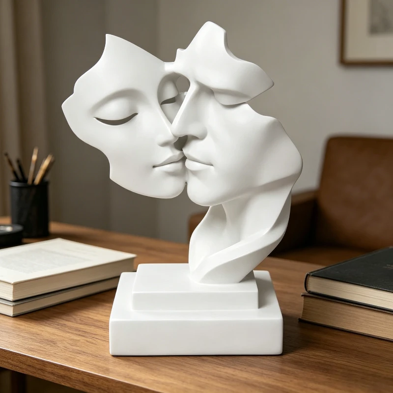 Modern Couple Kissing Sculpture Romantic Love Home Office Decor Elegant Art Ornament Ideal Gift for Couples