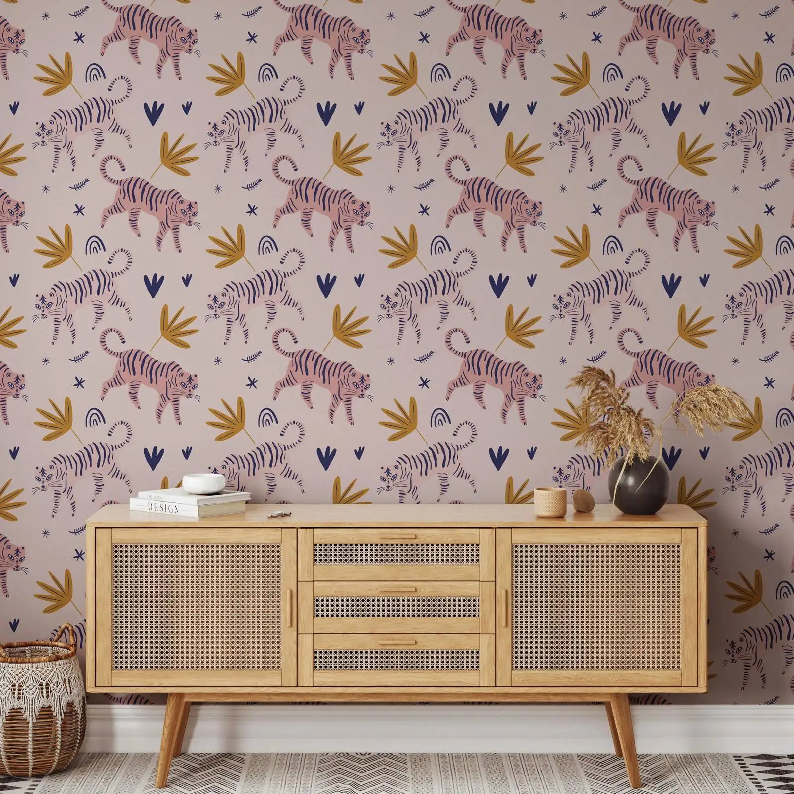 Cute Tiger Aesthetic Wall Paper,Pink Wall Decor Wallpaper Peel and Stick ,Or Tradition Un-paste Tigers Wall Mural For Room Decor