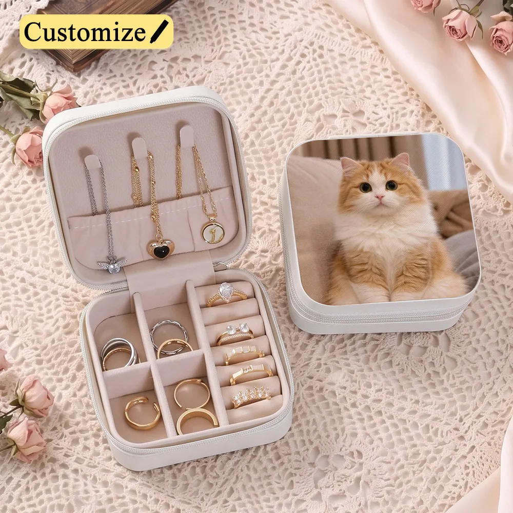 Custom Photo Jewelry Box,Small Travel Portable PU Jewelry Organizer Box Wedding Gifts Bachelorette Party Favors for Women