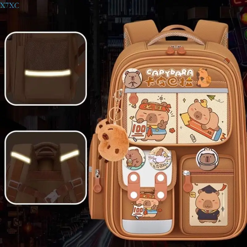 X7XC Practical Oxford Fabric Capybara Backpack Large Book Bag For School Activities