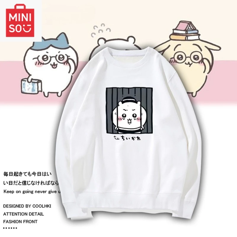 

MINISO collaboration chiikawa printed sweatshirt, long-sleeved loose, cartoonish, casual and cute for girls and boys