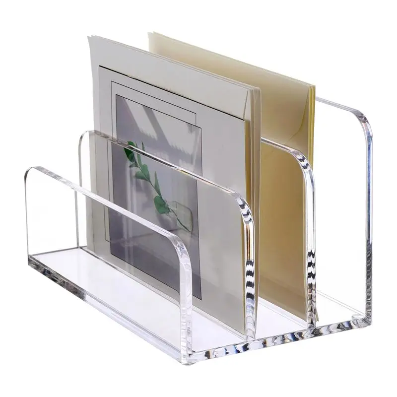 B92B-3 Sections Clear Acrylic File Holder Clear Acrylic Bookends Book Stands Desk Organizer Holder For Documents Letter Book