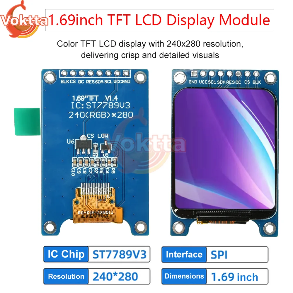 

8-pin 1.69-inch TFT LCD Screen Display Module SPI Interface ST7789 Control 240x280 Display LCD Color Screen Board For Arduino