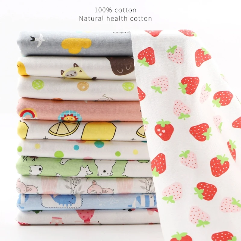 100% Cotton Knitted Fabric Soft Print Fabrics For Sewing Baby Clothes, Bedding BlanketsPajamas DIY Sewing Cloth 185g/m²  90x50cm