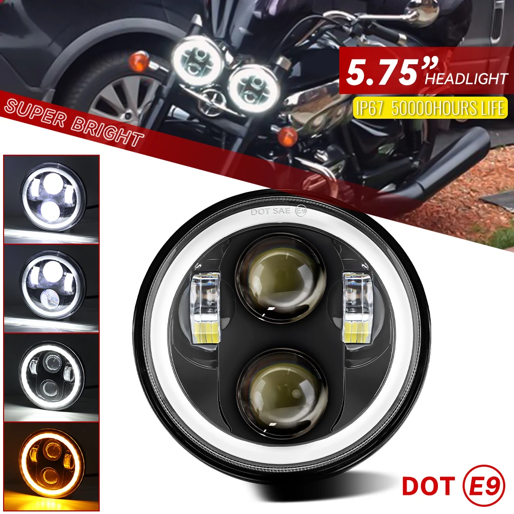 

5.75 Inch LED Headlight Projector Halo Ring H4 Motorcycle 5 3/4" DRL Turn Signal For Harley Sportster Dyna Iron 883 Triumph Lamp