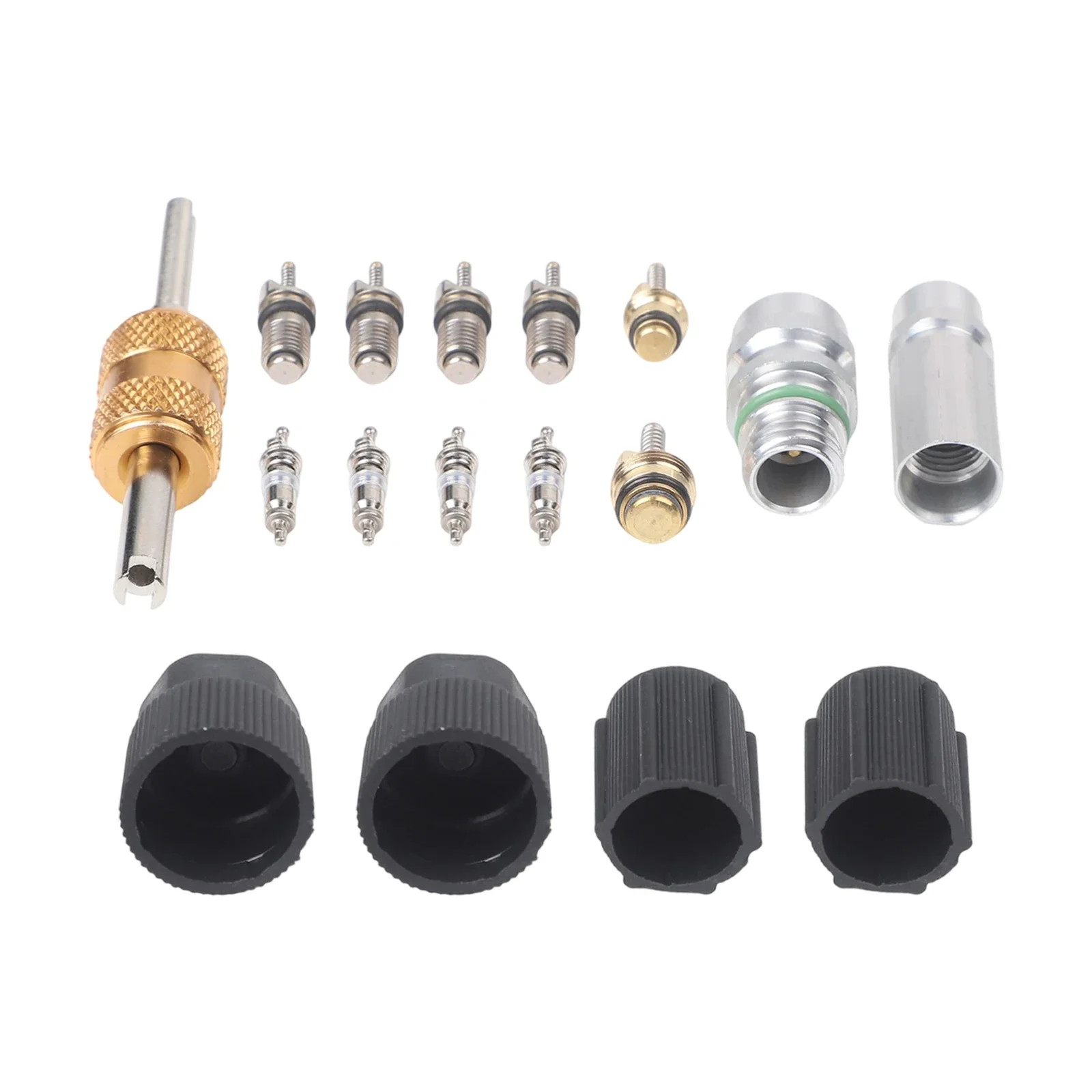 17 Piece Valve Core Assembly AC Valve Replacement R134a Valve Core Efficient R134a Flow Robust Material Construction