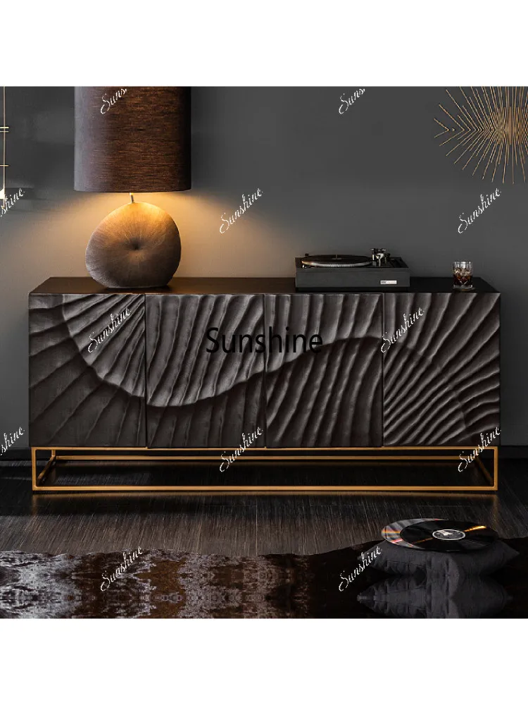 

Italian light luxury solid wood carved storage side cabinet black entrance cabinet