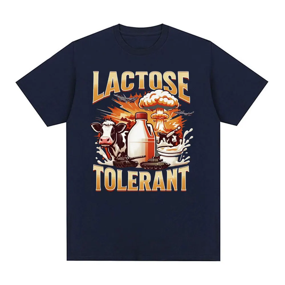 Lactose Tolerant Funny Meme Tee Shirt Men's Women's Clothing Y2k Vintage Graphic T-shirt Casual Pure Cotton Short Sleeve T Shirt