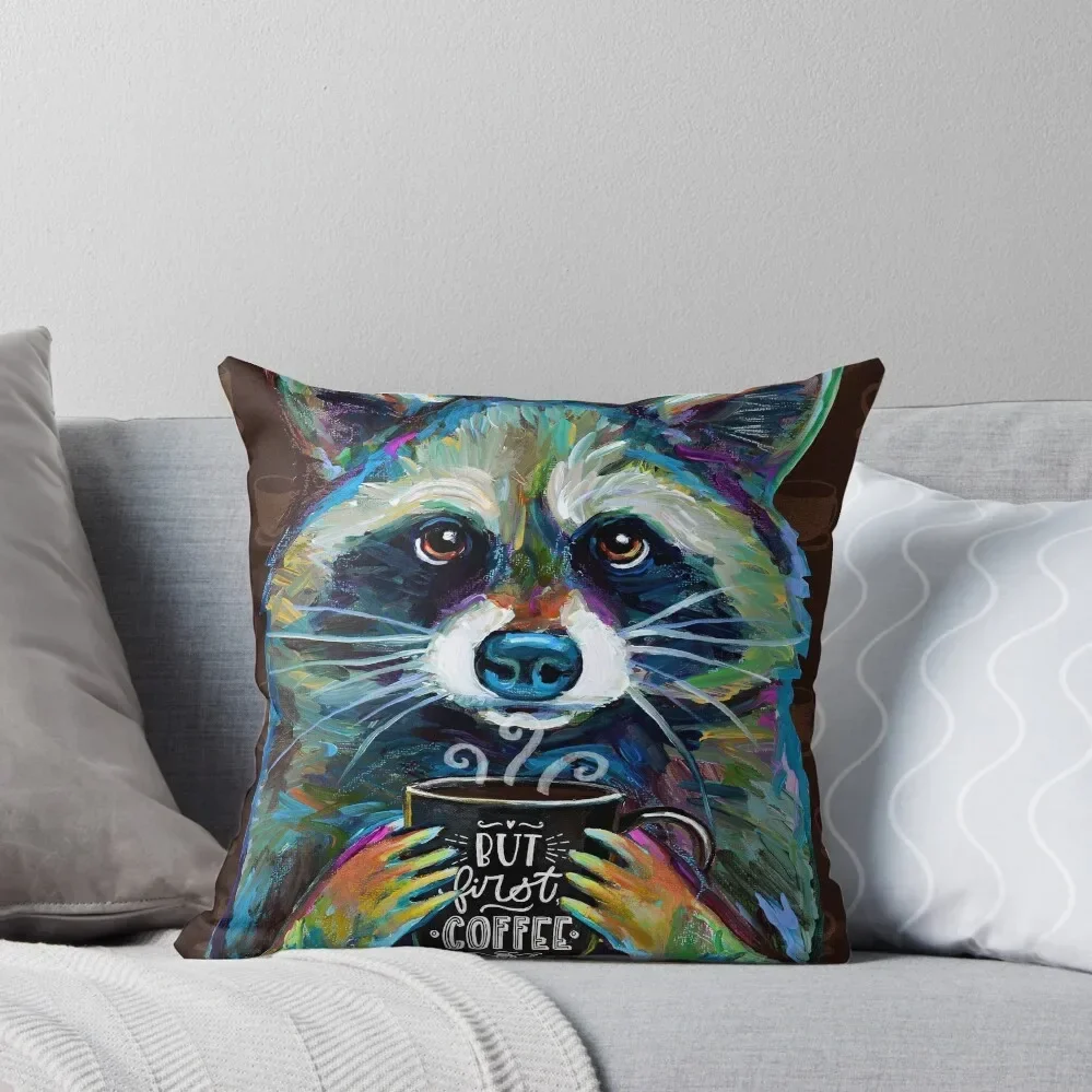 

But First Coffee Cute Raccoon Throw Pillow sleeping pillows Pillow Cases Decorative Pillow Cases