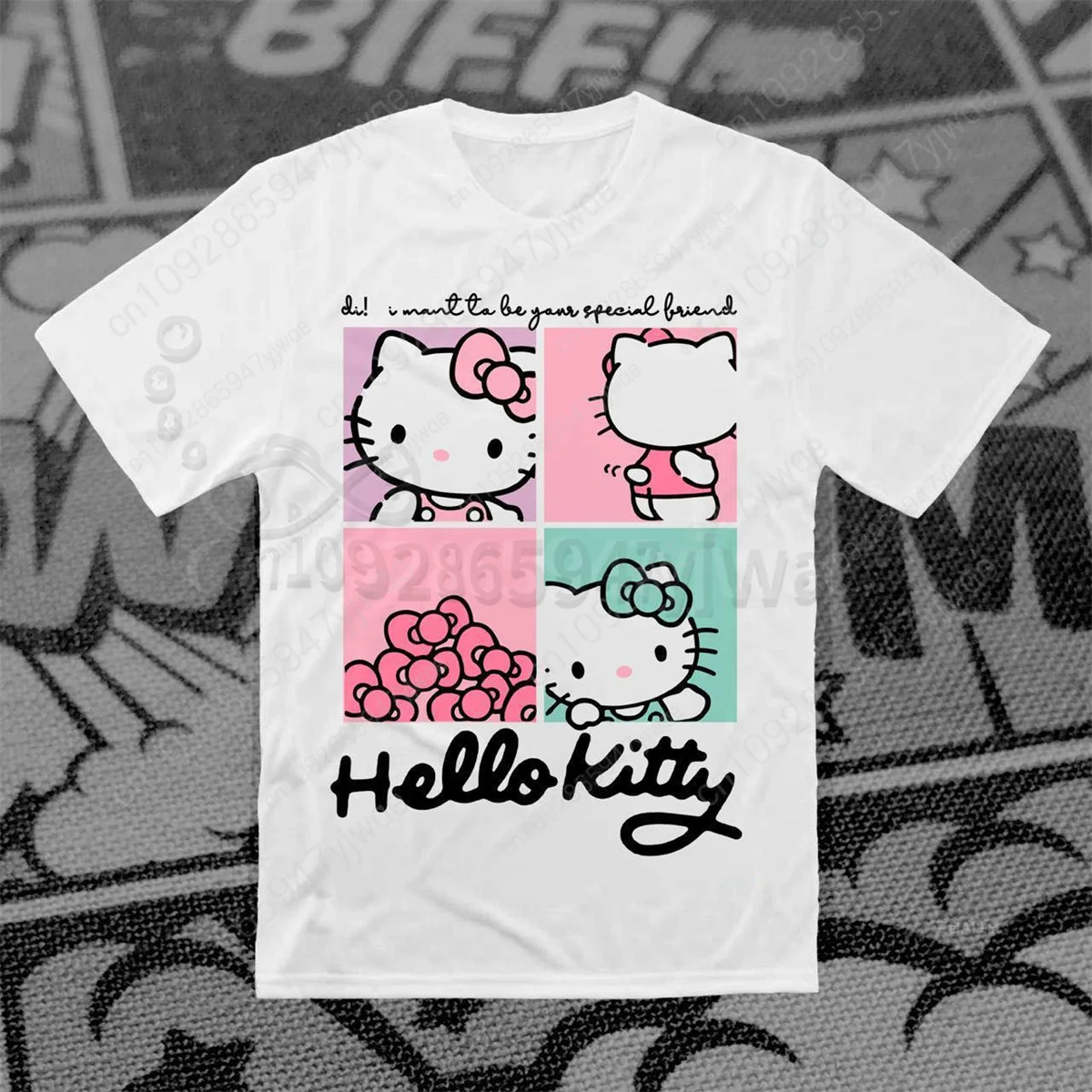 HelloKitty متعة هالوين القطن تي شيرت الكرتون روح الدعابة نمط مطبوعة قصيرة الأكمام طفل الكبار حزب الوالدين ملابس الطفل #1