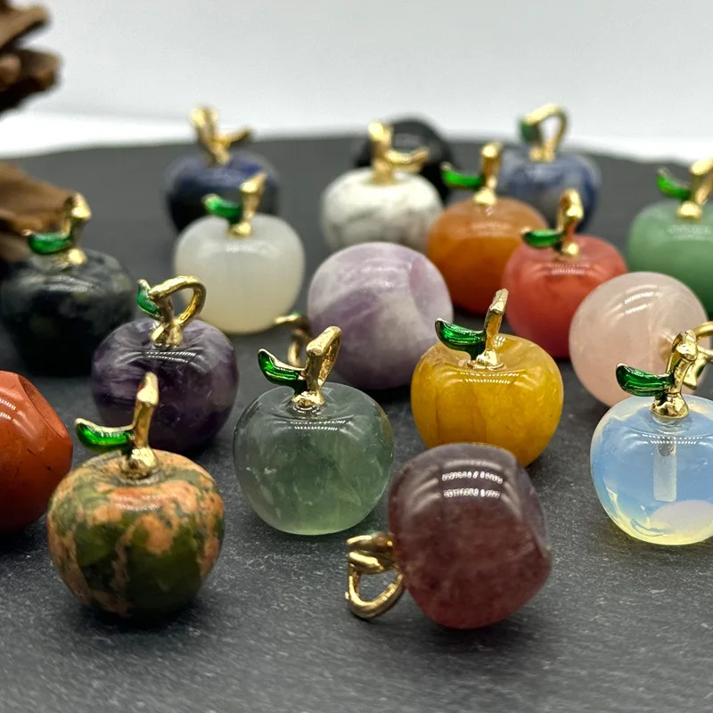 

Apple pendant with natural stones: crystal, agate, amethyst, rose quartz