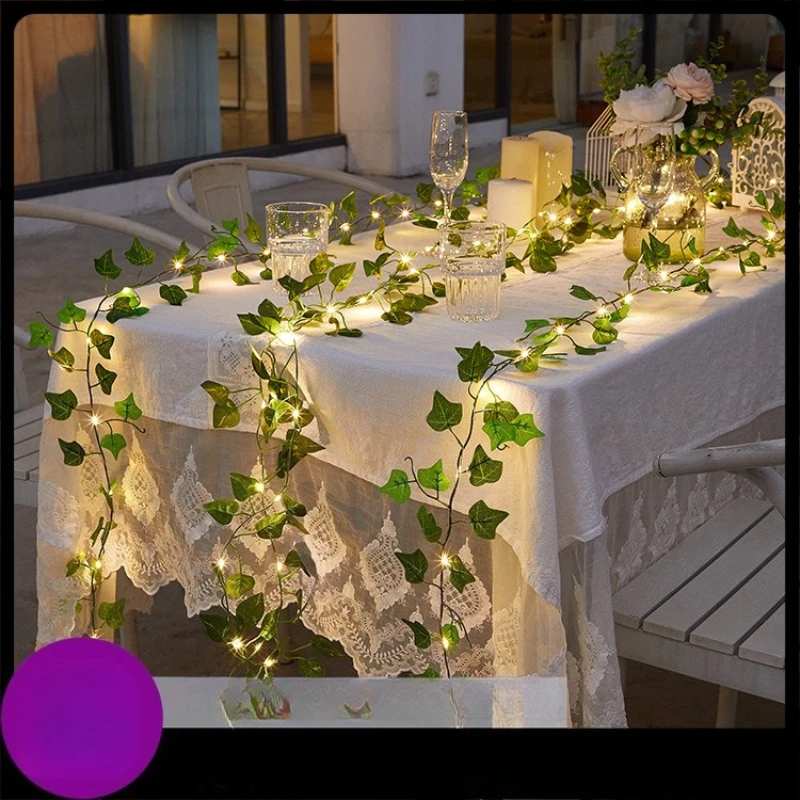 

LEDrattan light gold leaf copper wire light restaurant desktop decoration simulation ivy green dill leaf lights string wholesale