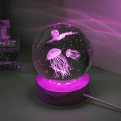 6cm 3D Various colors Crystal Ball Decoration 2024 Astronomy Jellyfish LED Balls Home Snow Globe Decorations