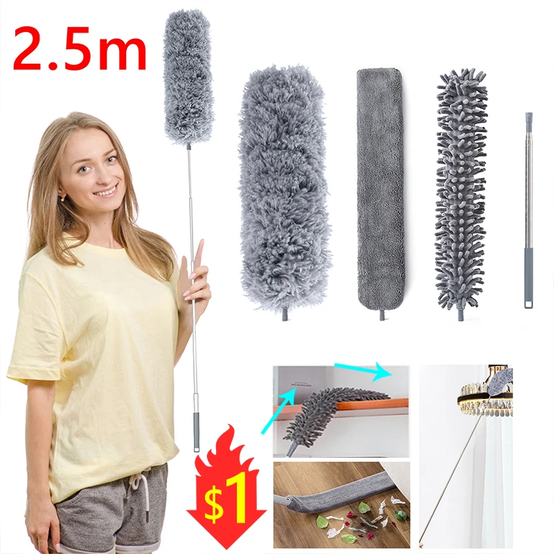 2.5m/100inch Dust Cleaner Sofa Extendable Duster Removal Floor 1.4m Gap Brush Household Cleaning tools Feather Home Use