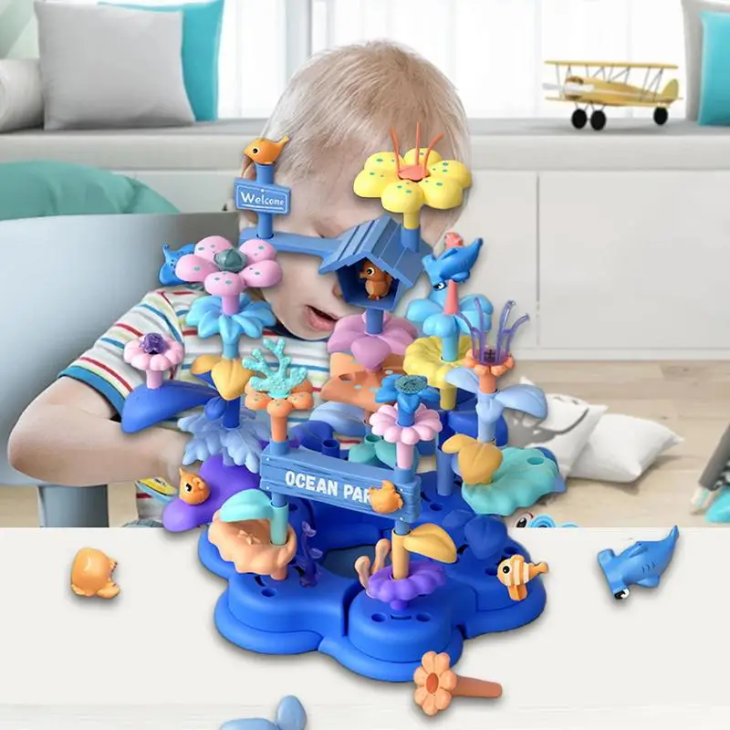 Ensemble de jardinage pour enfants d'âge alth, jouets de construction pour enfants, jouets de fleurs, ensembles de construction de jouets pour tout-petits, jouets STEM multifonctionnels, 61 pièces