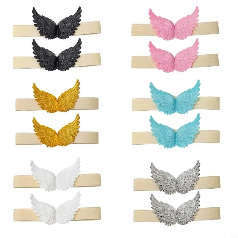 L9BE 2Pcs Elastic Curtain Tieback Straps with Angel Wing Modern Window Drape Holders Tie for Kids Room and Interior Decors