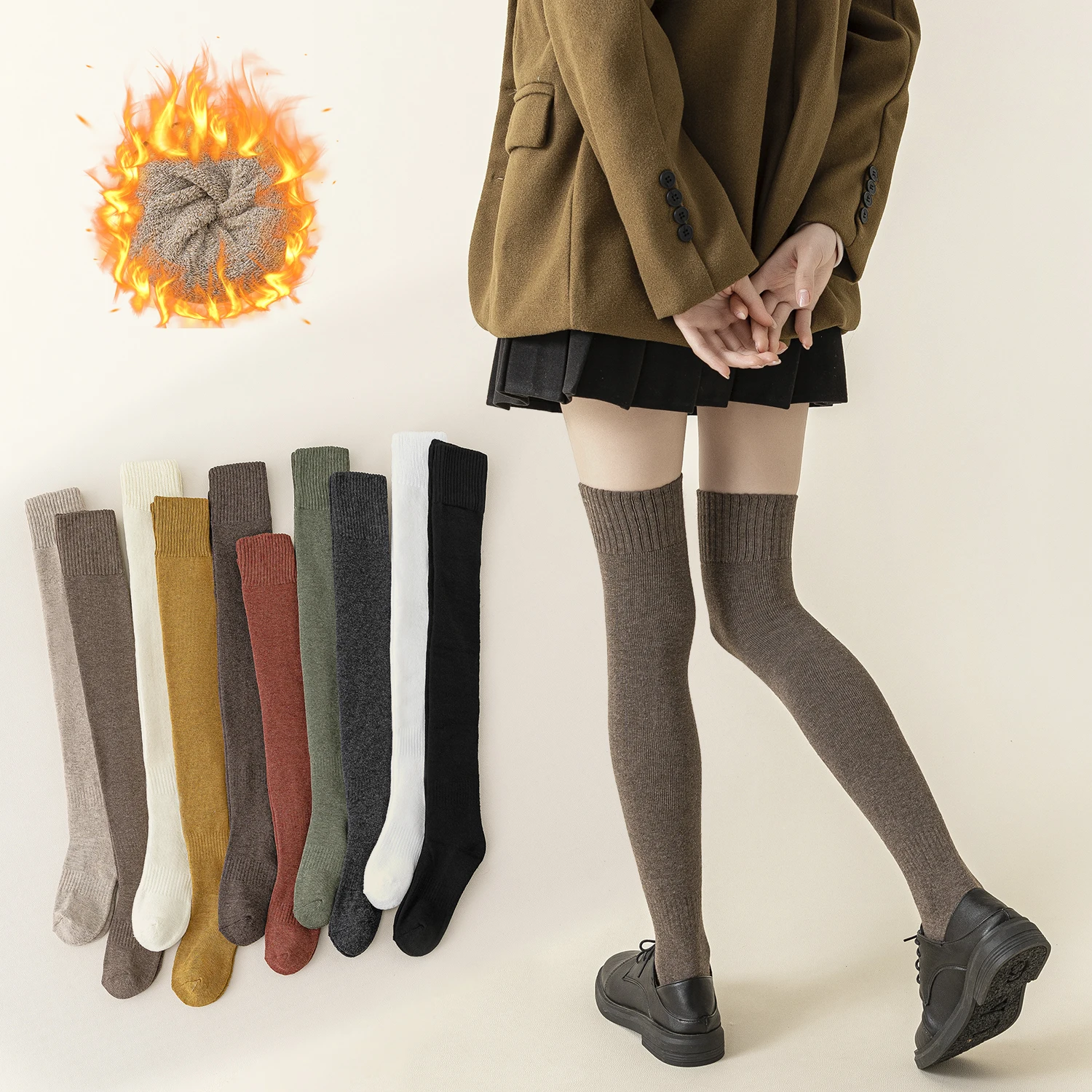 Autumn and winter Japanese lengthened Fried Dough Twists stockings 100% cotton student thigh socks cotton socks knee socks