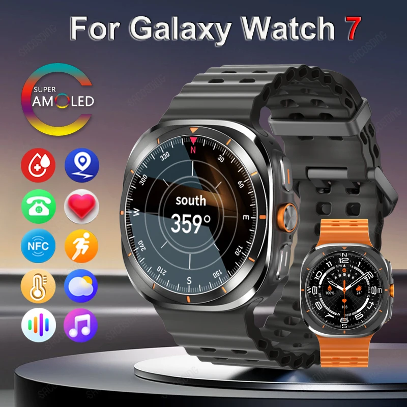 For Samsung Galaxy Watch 7 Ultra New GPS Track Smart Watch Men AMOLED Always Display Clock BT Talk NFC Sport Smartwatches Women