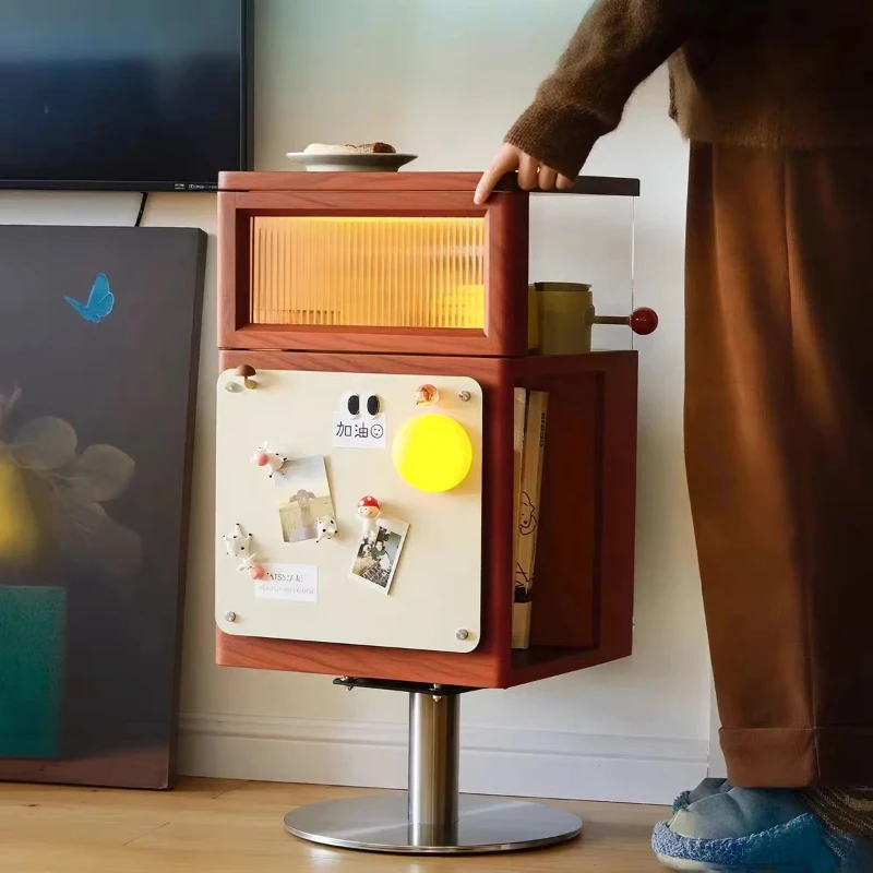 

Rotatable side table Solid wood wooden coffee table with stainless steel base