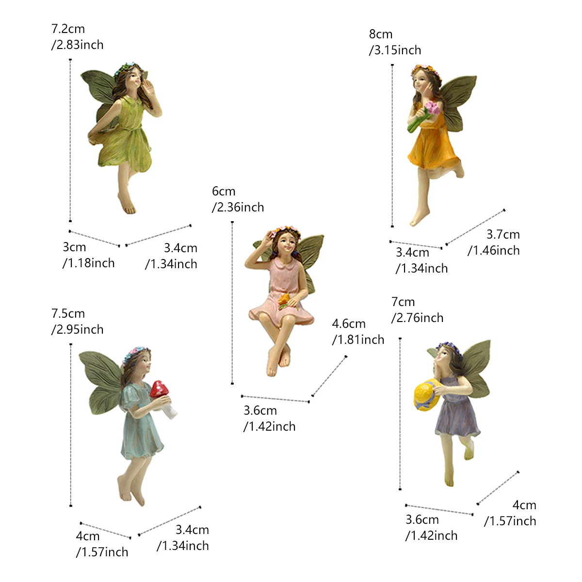 Five Piece Set of Flower Fairy Garden Plug-In, Potted Landscape Statue, Five Flower Fairy Sisters Love Each Other, Warm Garden A