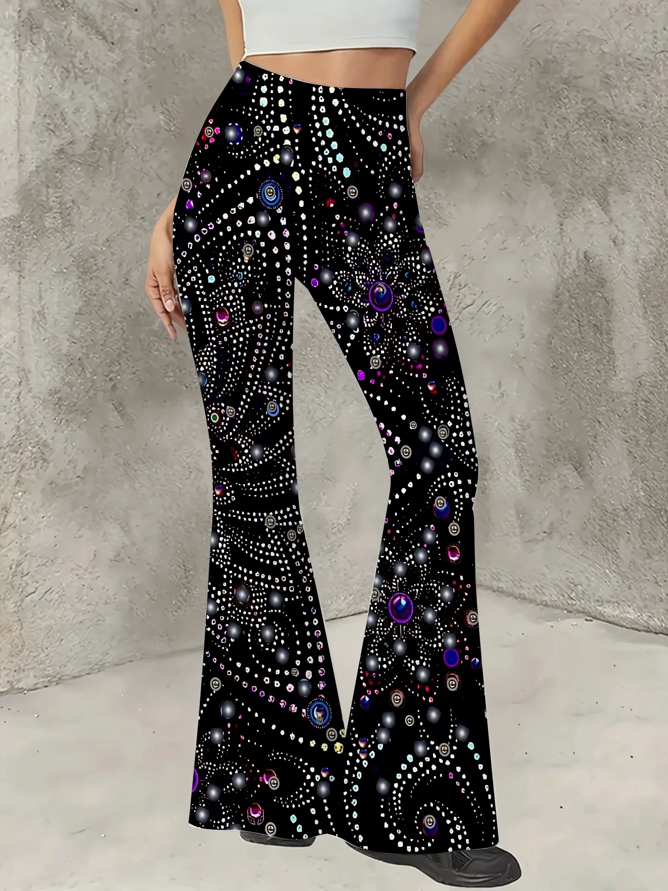 Women's Printed Flare Pants Y2K High Waist Bell Bottom Trousers Streetwear