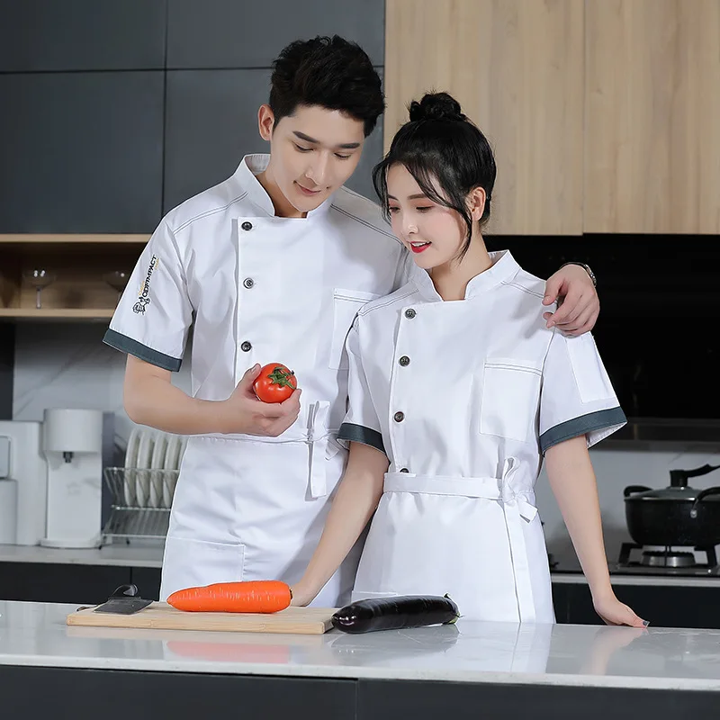 

Летняя униформа для поваров отелей с короткими рукавами, мужская рабочая одежда для ресторанов, дышащая униформа для кухни, кондитерская одежда для женщин.