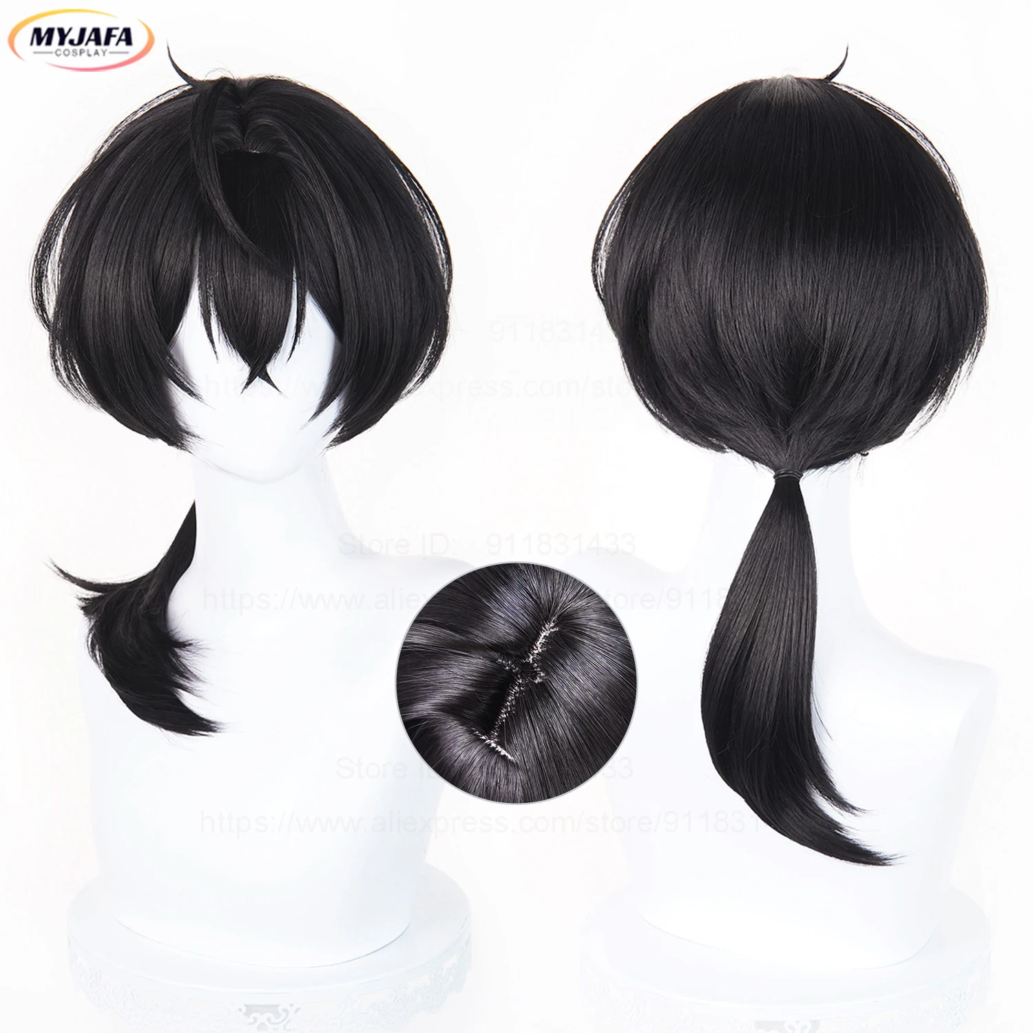 

Call Boy Bathory Cosplay Wig 52cm Black Pigtail Heat Resistant Synthetic Hair Party Anime Wigs + Wig Cap