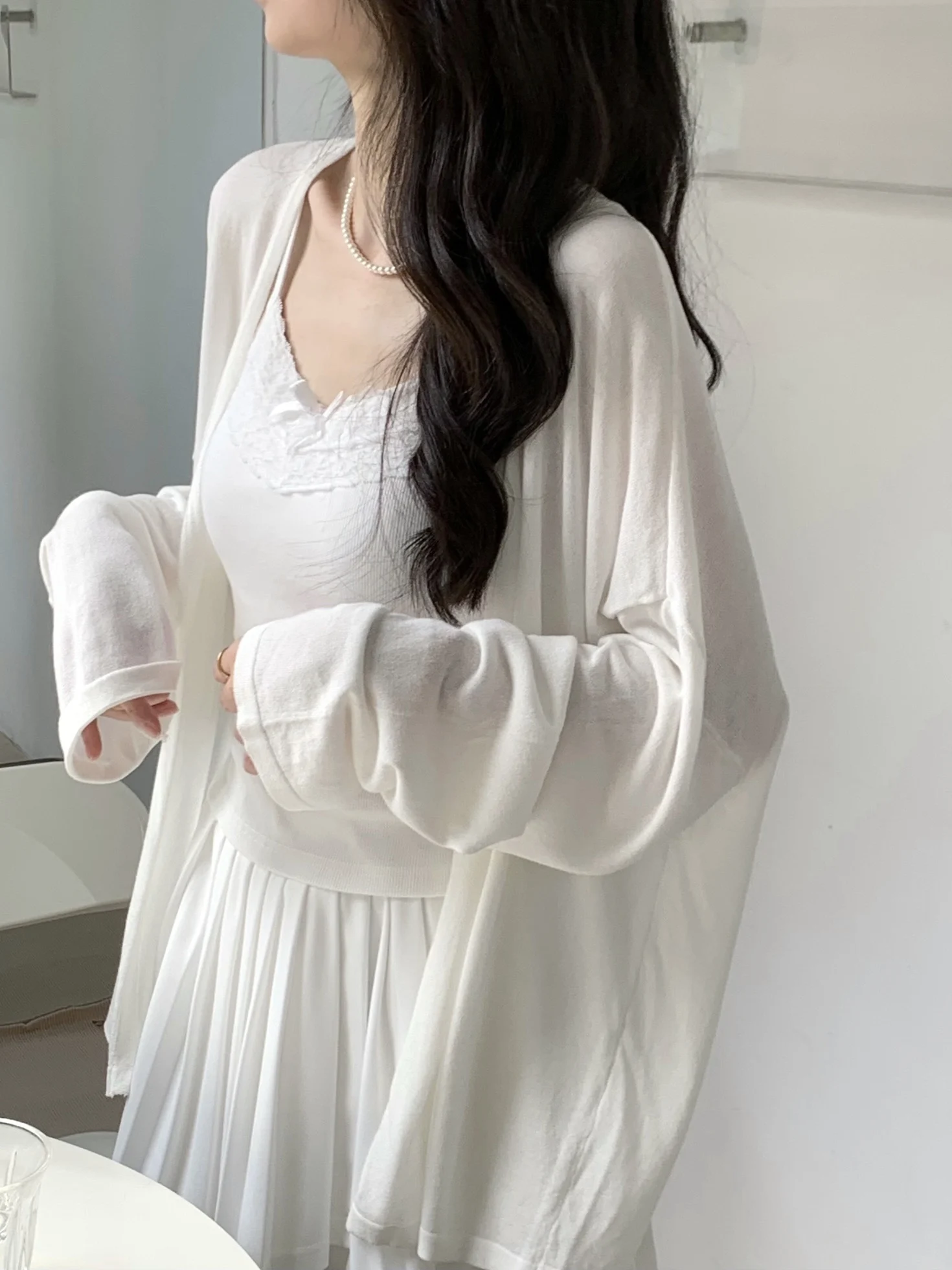 

Korean Sle Soft White Sun Protection Silk Jaet Women Summer Lazy Loose Knitted Open Cardigan V-ne Versatile Air Conditi...