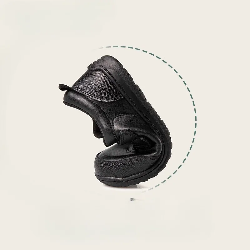 Zapatos de cuero genuino para niños, zapatos planos deportivos informales de suela blanda negros para niños pequeños, actuación escolar para bebés, fiesta para niños