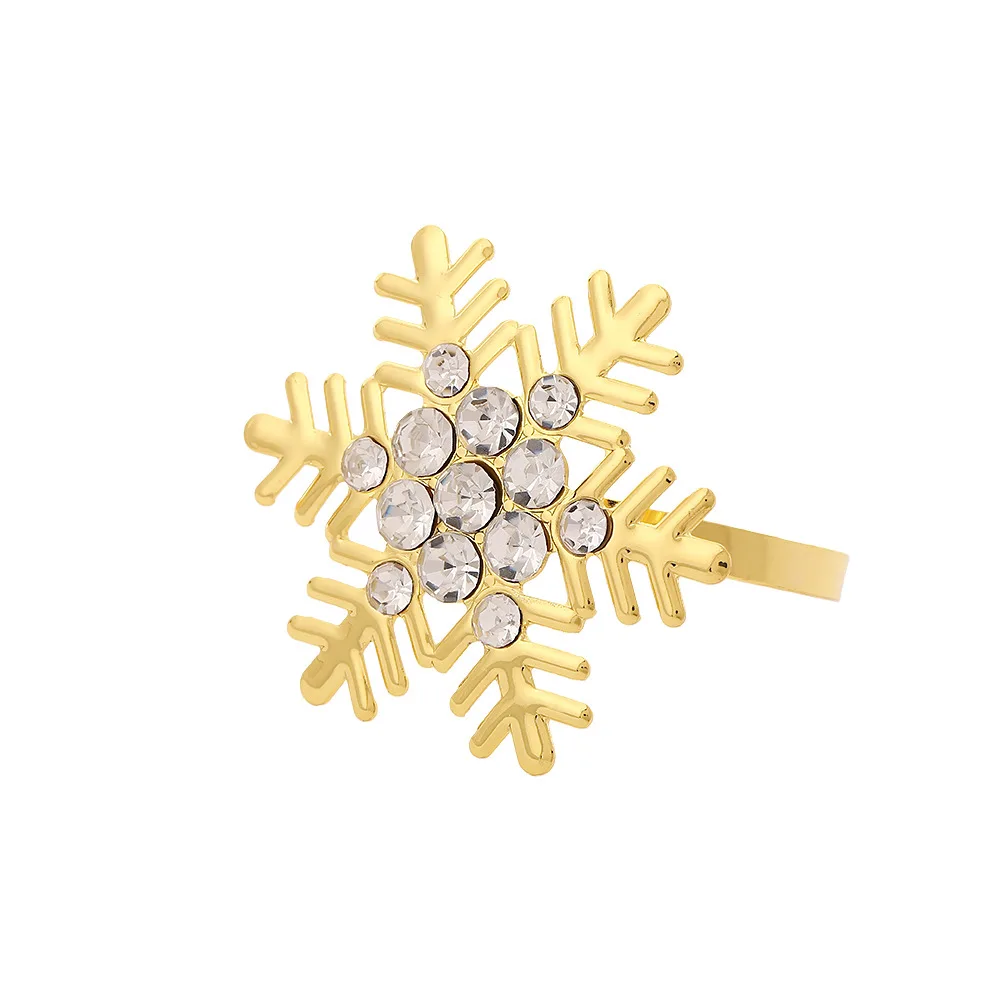 Christmas Diamond Snowflake Napkin Ring Golden Elk Rings Holder Dinner Napkin Buckle for Christmas New Year Party Table Decor