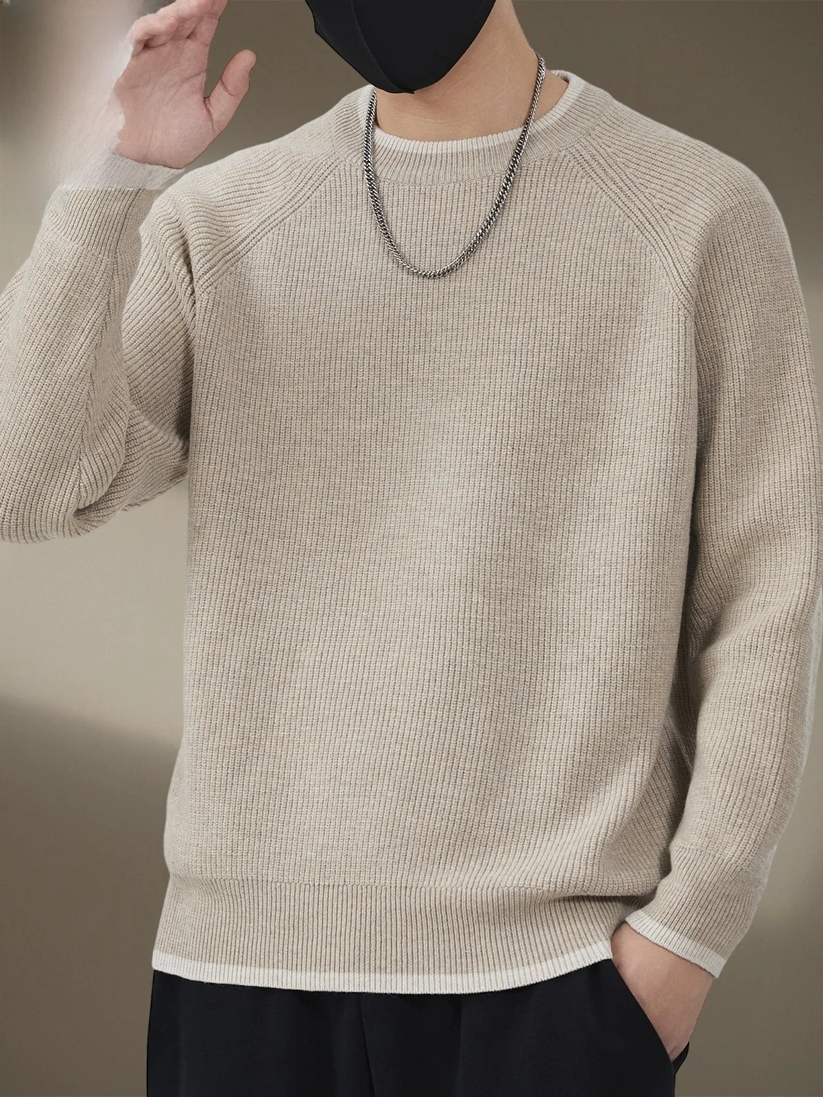 

Мужской трикотажный джемпер с круглым вырезом, модный базовый слой, внутренняя одежда, с длинным рукавом, из смесового полиэстера, для осеннего сезона, повседневный стиль