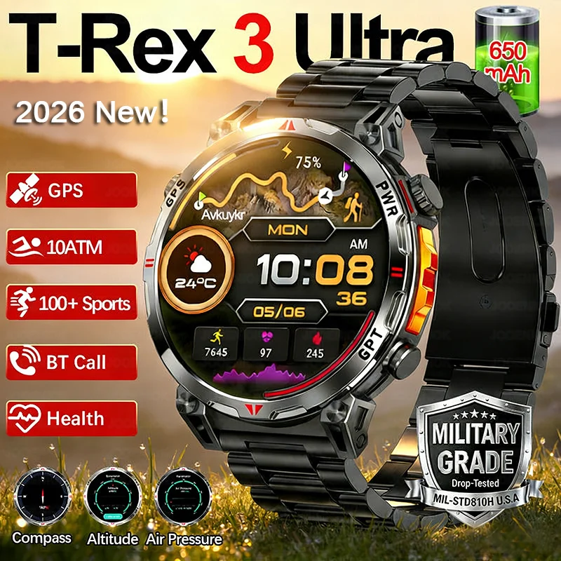 

T-REX 3 GPS Sports Smartwatches Men Compass 10ATM Waterproof 24/7 Health Monitoring Chat GPT Bluetooth Call Smart Watch 2026 New