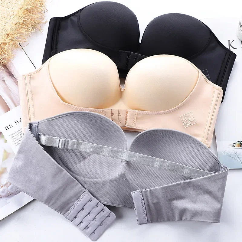 Front buckle invisible women's non-slip small push-up bra with a breathable strapless glossy bra cover