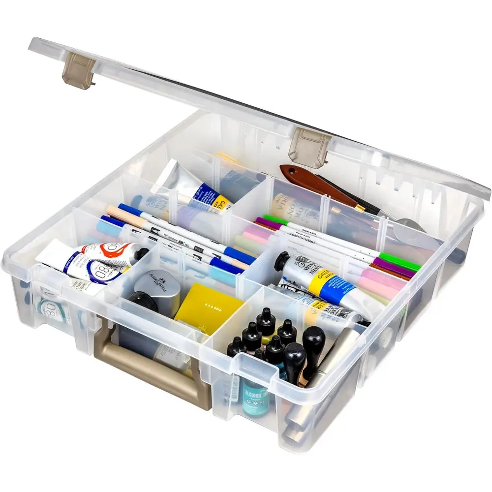 

9007AB Super Satchel with Removable Dividers, Portable Art & Craft Organizer with Handle, [1] Plastic Storage Case, Clear