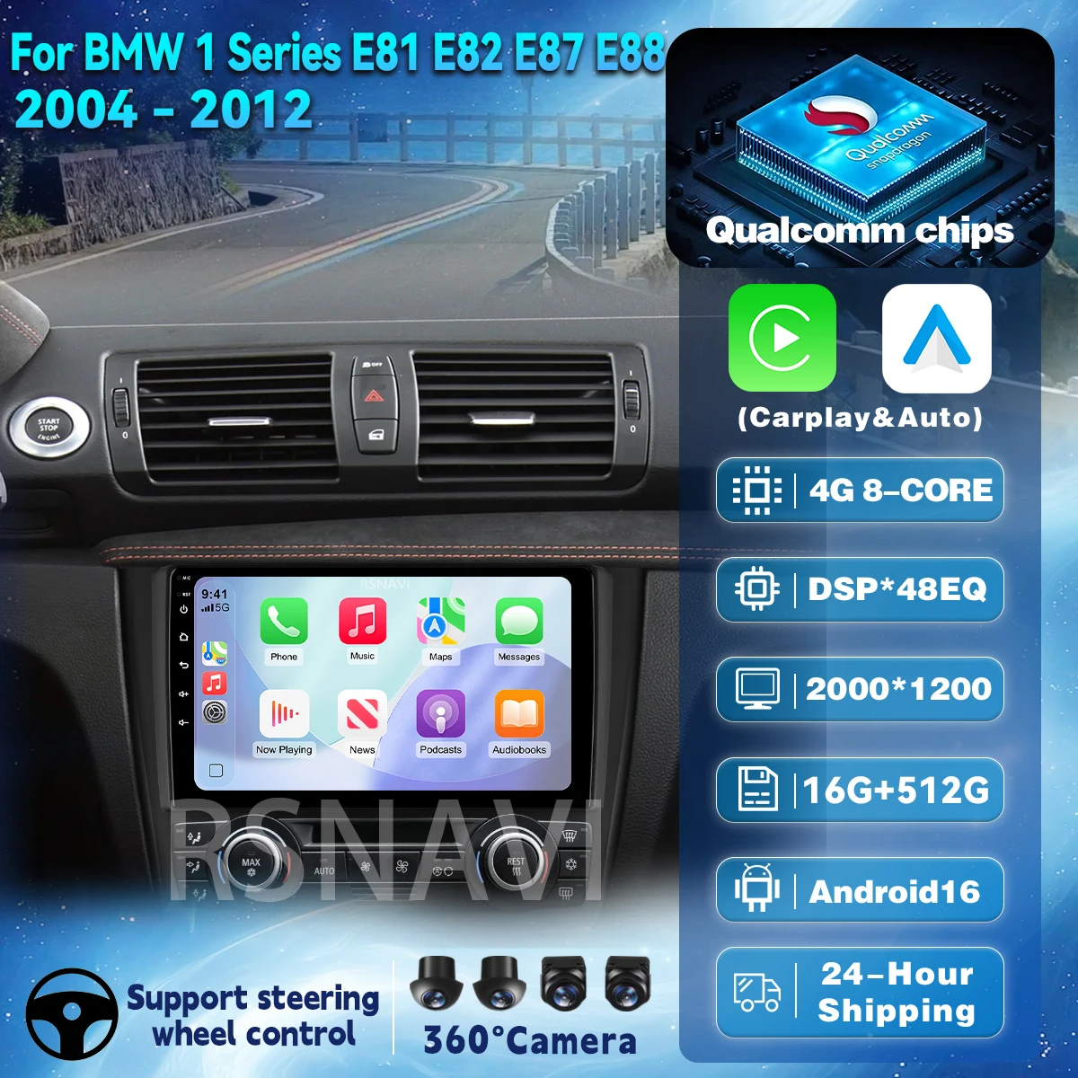 Radio Multimedia para Auto con Android 16 para BMW Serie 1 E88 E82 E81 E87 2004 - 2012, Carplay, Auto BT, Estéreo, DSP, wifi+4G, Voz Ai