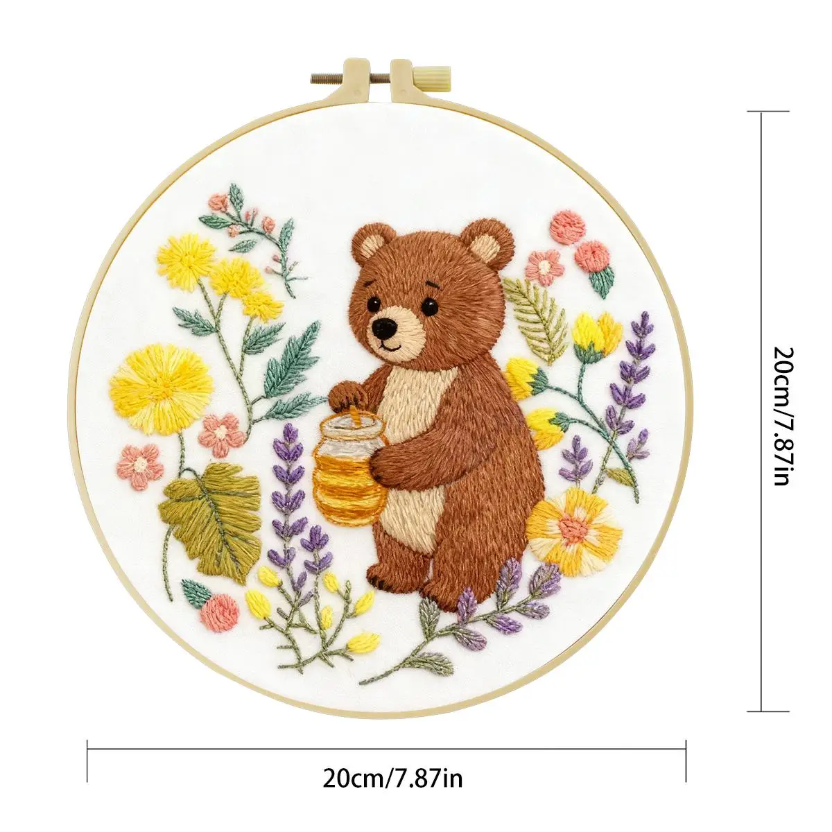 1 Stück 20X20CM/15X15CM 7,87/6,3 Zoll Der Bär, der Honig isst Stickerei-Starter-Kit DIY-Kit DIY-Stickerei-Kit Handarbeiten – Detail 4