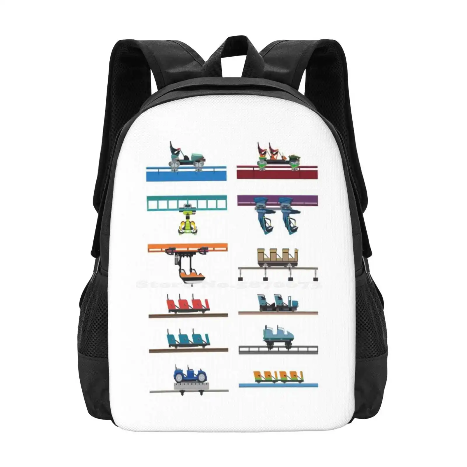 

Kings Island Coaster Cars Дизайн 3d Дизайн печати Рюкзак Студенческая сумка Тематический парк Американские подставки Американские горки с ромбовидной спинкой Гонщик