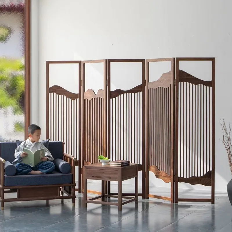 New Chinese-style North American black walnut screen, Zen room partition screen, club hotel solid wood furniture
