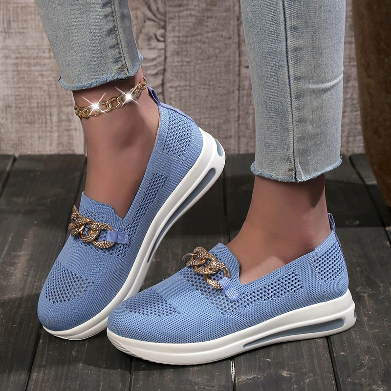 Women Sneakers Breathable Knit Lightweight Sneakers Women Soft Sole Flats Shoes Autumn Anti-Slip Casual Women Vulcanize Shoes