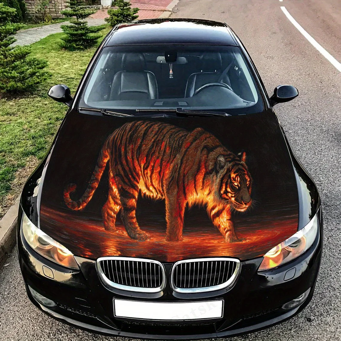

Fiery Tiger car hood stickers, waterproof self-adhesive, scratch resistant, easy to stick, durable car PVC stickers, car decorat